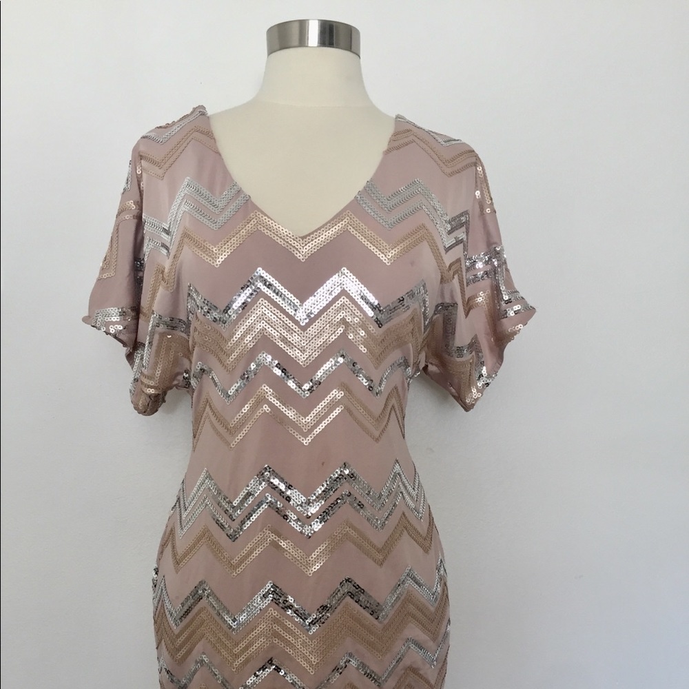 Chevron sequin cold shoulder dress